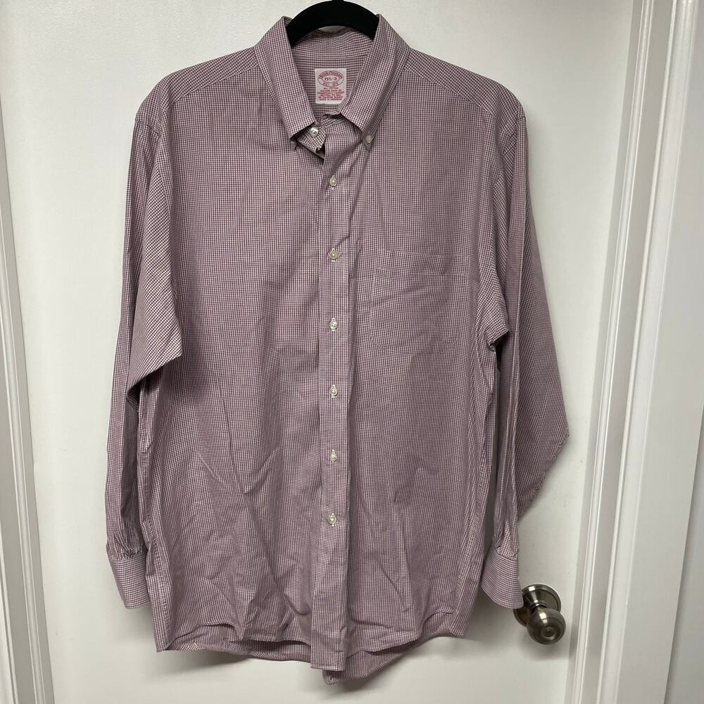 Brooks Brothers Red Checkered Long Sleeve Button Up Shirt Mens Neck Size 15.5